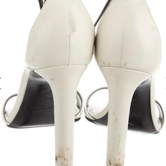 Saint Laurent White Leather Ankle-Strap Stiletto Sandals - Picture 4 of 5